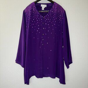 Price FIRM Vintage Y2K 00s New with Tags Diane Gilman Purple Silk Sequin Top 3X
